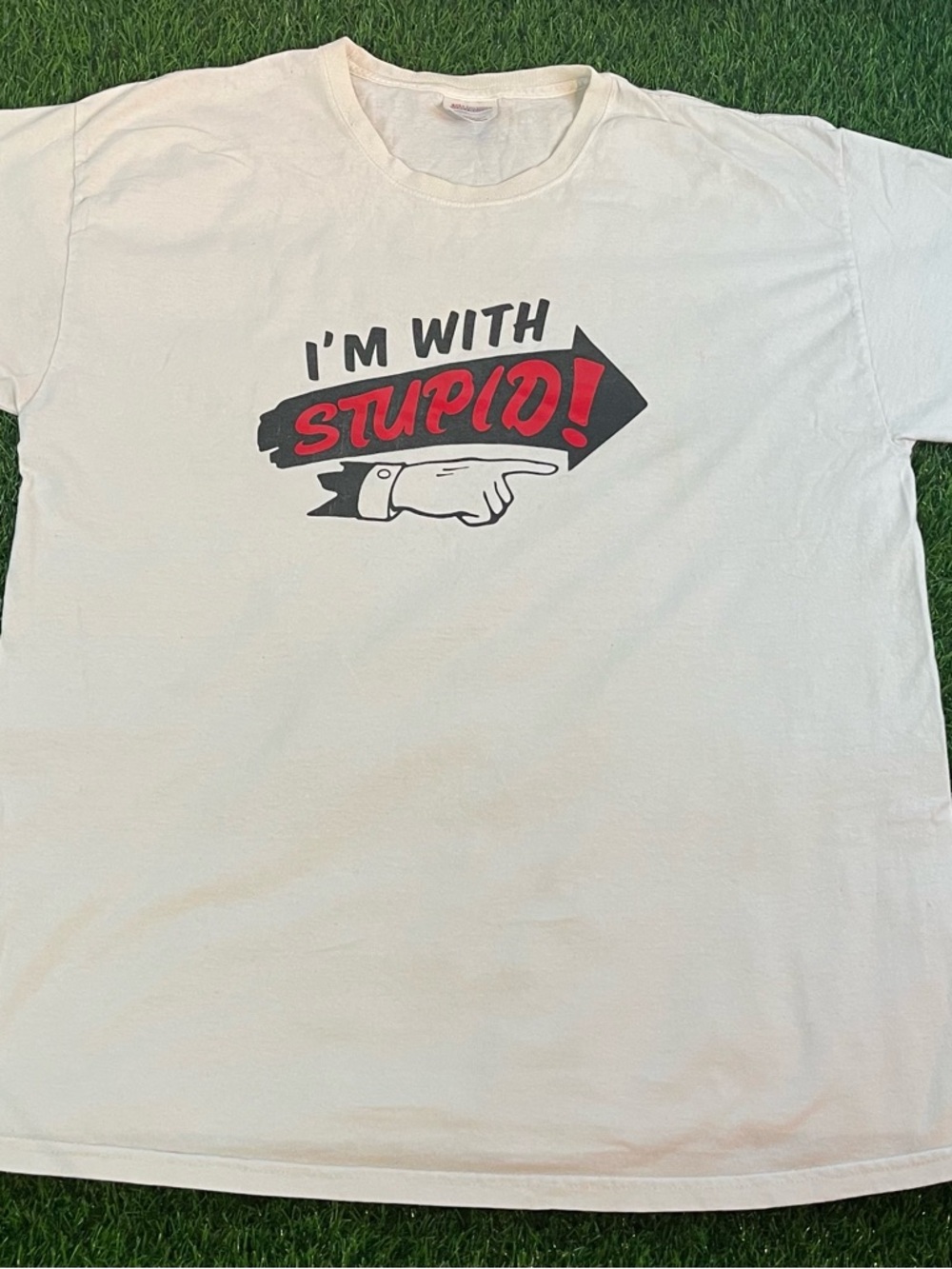 Vintage 90s Y2K Hanes Heavyweight Funny "Im WIth Stupid" White T-Shirt Mens XL